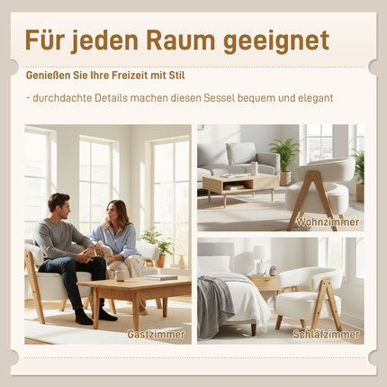 Accent Armchair, Fleece Upholstery, Wood Legs, White