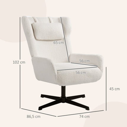 Designové křeslo, flísový potah, otočná základna, krémově bílá