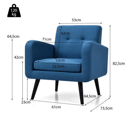 Designové křeslo, lněný potah, nohy z kaučukovníku, modrá