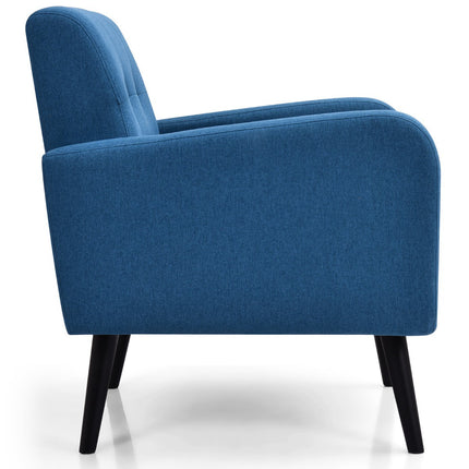 Designové křeslo, lněný potah, nohy z kaučukovníku, modrá