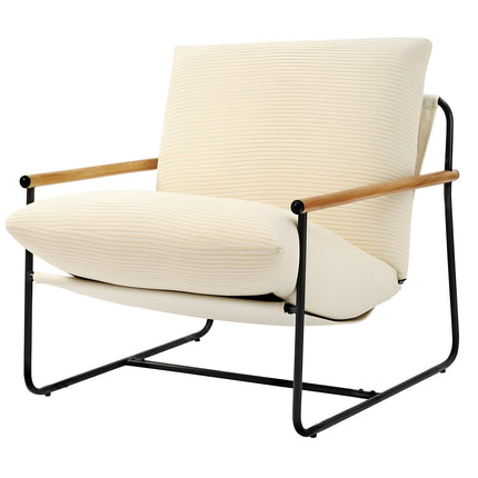 Accent Chair, Metal Frame, Wood Arms, Detachable Cushion