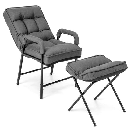Designové křeslo s podnožkou, nastavitelná opěrka, šedý len