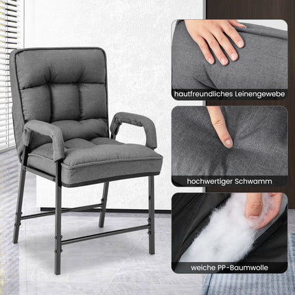 Designové křeslo s podnožkou, nastavitelná opěrka, šedý len