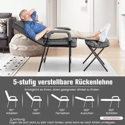 Designové křeslo s podnožkou, nastavitelná opěrka, šedý len
