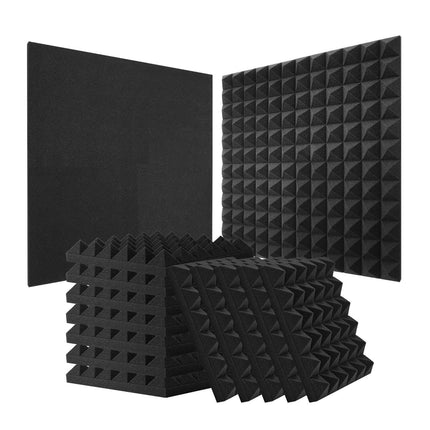 Acoustic Foam Panels, 36 Pack, 12 x 12 x 2 in, Pyramid, Black