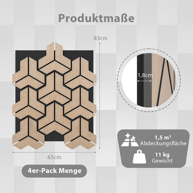 Akustické nástěnné panely, 4 ks, zvuk pohlcující dřevěné lamely
