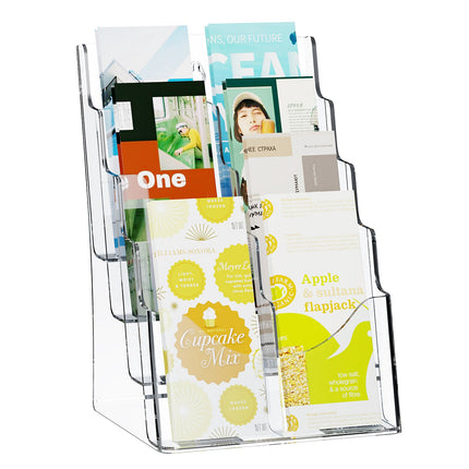 Acrylic Brochure Holder 8.5x11, 4-Tier Wall Or Countertop Divider