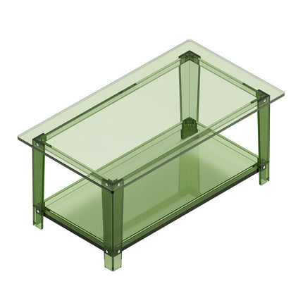 Acrylic Coffee Table, 2-Tier Storage Shelf, 50x80cm Green