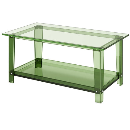 Acrylic Coffee Table, 2-Tier Storage Shelf, 50x80cm Green