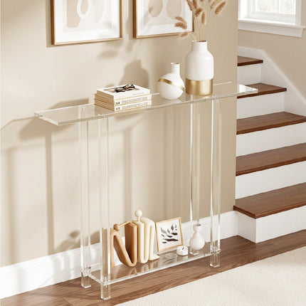 Acrylic Console Table, 2-Tier Narrow Clear Entryway Desk