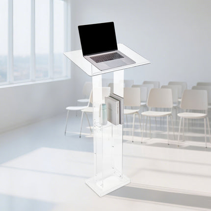 Acrylic Lectern Podium Stand, 1265 mm, Storage Shelf