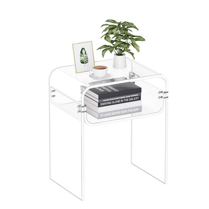 Acrylic Side Table, 2-Tier Clear With Shelf, 30x40x50 cm
