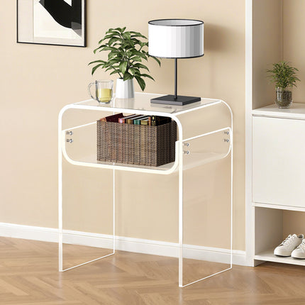 Acrylic Side Table, 2-Tier Clear With Shelf, 30x40x50 cm
