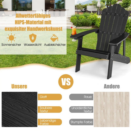 Křeslo Adirondack s držákem nápojů, černá, odolné počasí HIPS