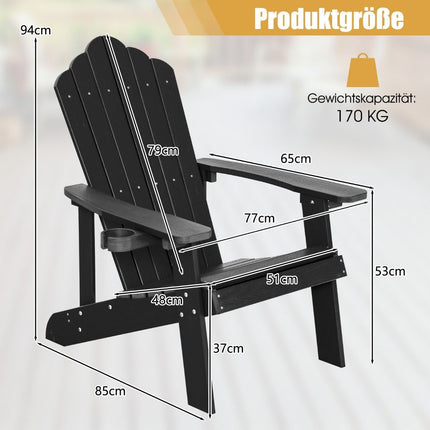 Křeslo Adirondack s držákem nápojů, černá, odolné počasí HIPS