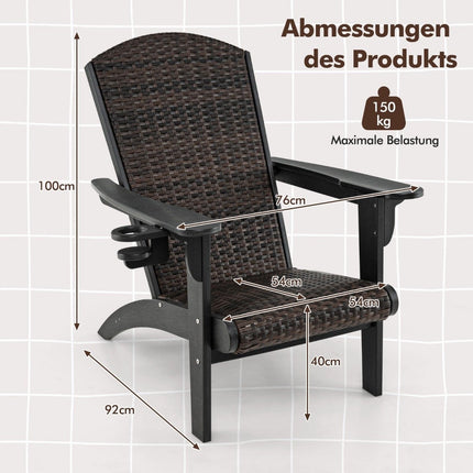 Křeslo Adirondack s držákem nápojů, HDPE a ratan, černá