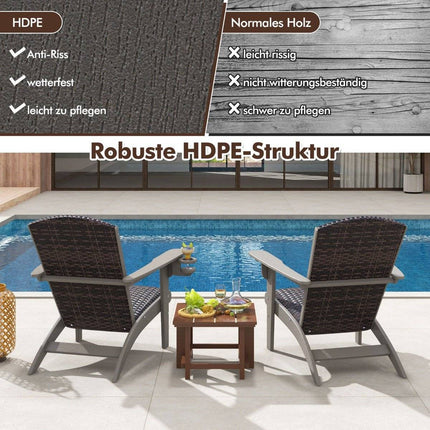 Křeslo Adirondack s držákem nápojů, HDPE a ratan, šedá