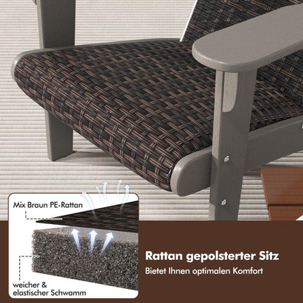 Křeslo Adirondack s držákem nápojů, HDPE a ratan, šedá