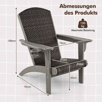 Křeslo Adirondack s držákem nápojů, HDPE a ratan, šedá