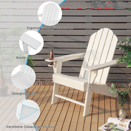 Adirondack Chair with Cup Holder Patio Chair Fire Pit Chair 85.5 x 78.5 x 94 cm White