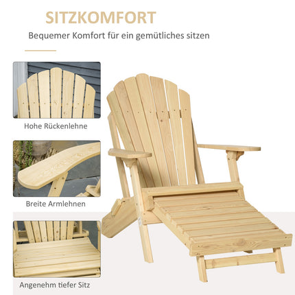 Zahradní křeslo Adirondack, skládací borovice, s podnožkou