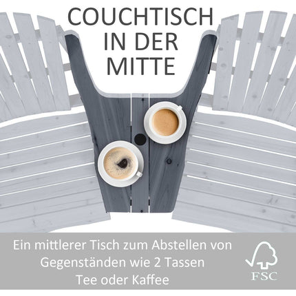 Sada dvoumístných zahradních židlí Adirondack, dřevo, tmavě šedá