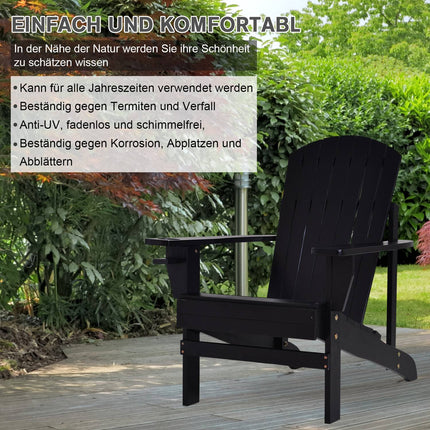 Adirondack garden chair, solid wood, black with cup holder