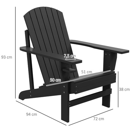 Adirondack garden chair, solid wood, black with cup holder