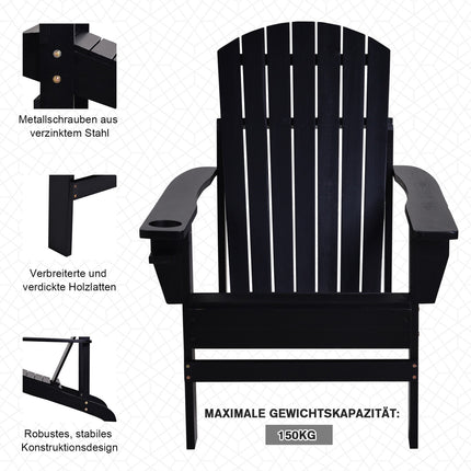 Adirondack garden chair, solid wood, black with cup holder