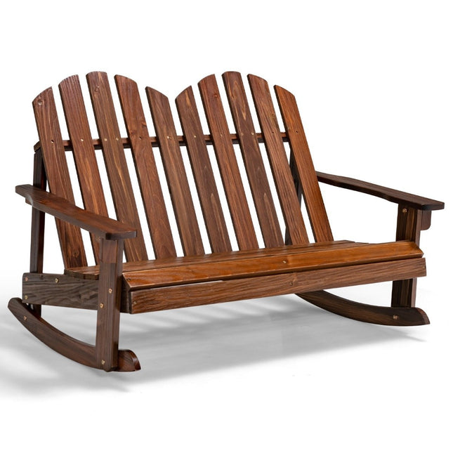 Dětské houpací křeslo Adirondack, dvoumístná dřevěná zahradní židle 99.5 x 70 x 68 cm hnědá