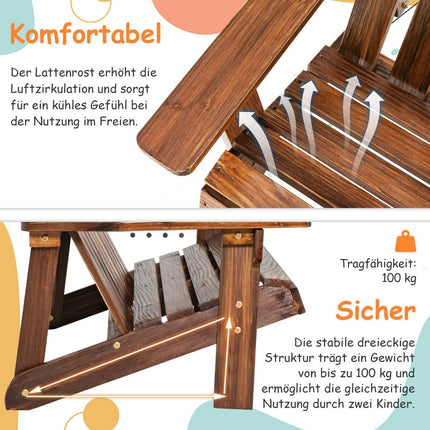 Dětské křeslo Adirondack dvoumístné, dřevěné křeslo Adirondack hnědá 99 x 51 x 56.5 cm