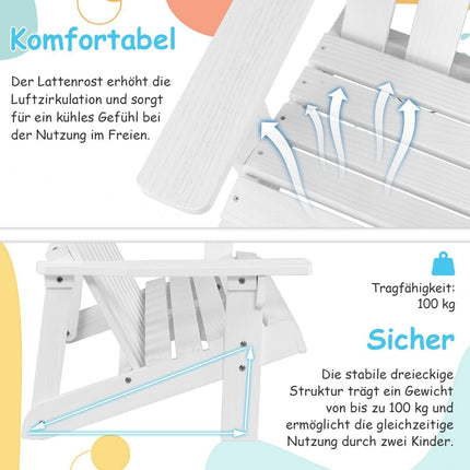 Adirondack chair for children 2-seater Adirondack chair made of wood white 99 x 51 x 56.5 cm