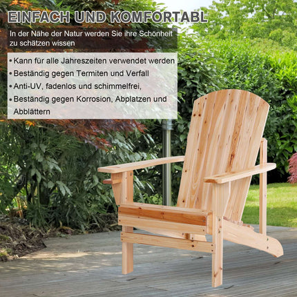 Adirondack Garden Chair, Wood, Cup Holder - Natural Finish