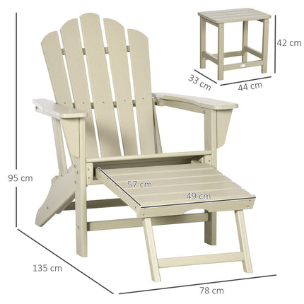 Sada křesel Adirondack s odkládacím stolkem a podnožkou, HDPE písková