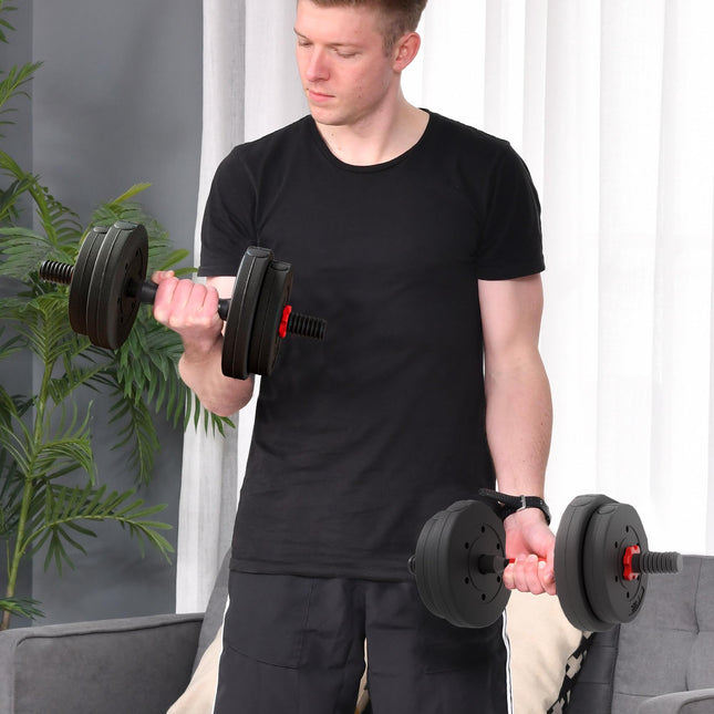 Adjustable 15 kg Dumbbell Set, Converts to Barbell, Black