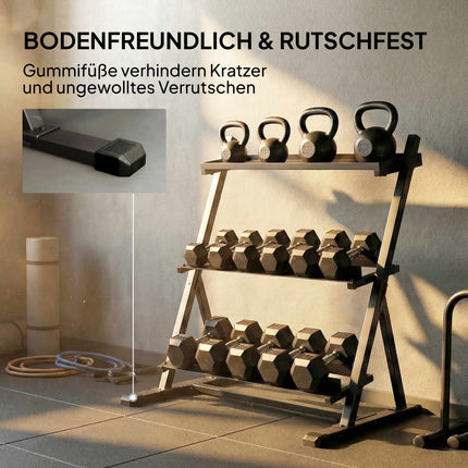 Nastavitelný 3patrový stojan na činky, nosnost 200kg, protiskluzový