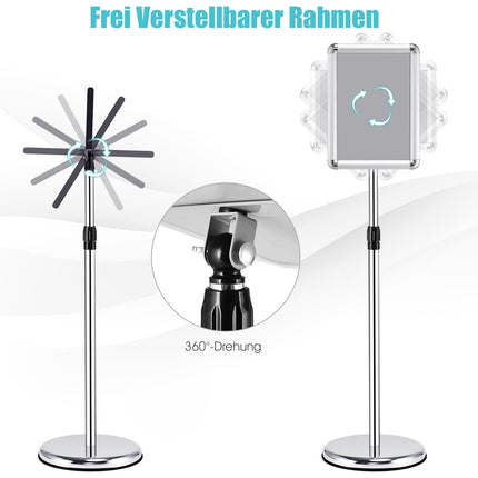 Adjustable A4 Sign Stand Set, Rotating Display, Silver