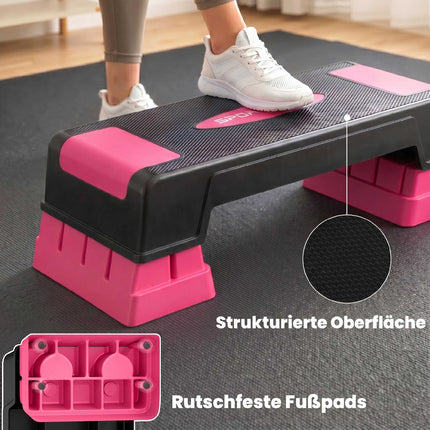 Adjustable Aerobic Step Platform, 3 Heights, Black/Pink