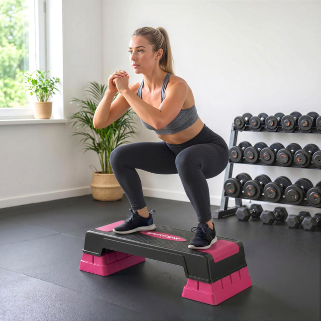 Nastavitelná aerobní step platforma, 3 výšky, černá/růžová