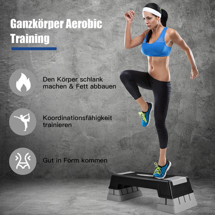 Nastavitelný aerobní stepper, 3 výšky, protiskluzový, šedá