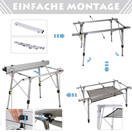 Verstellbarer Aluminium-Klapptisch mit Tragetasche, 120x69 cm