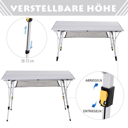 Verstellbarer Aluminium-Klapptisch mit Tragetasche, 120x69 cm