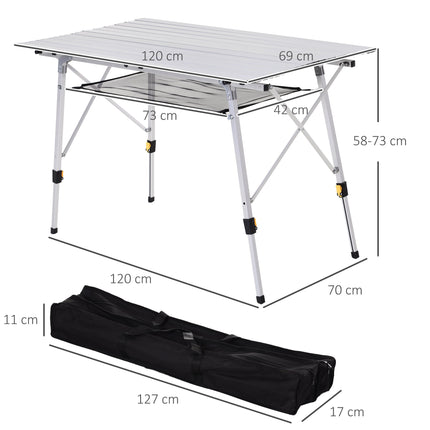 Verstellbarer Aluminium-Klapptisch mit Tragetasche, 120x69 cm