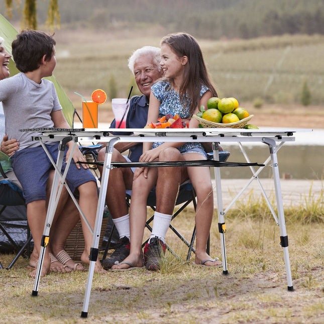 Adjustable Aluminum Folding Picnic Table with Carry Bag, 120x69 cm