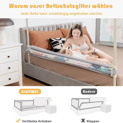 Nastavitelná zábrana k dětské postýlce, 175cm, dvojitý zámek, šedá