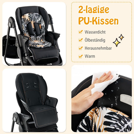 Nastavitelná dětská jídelní židlička s kolečky, černá
