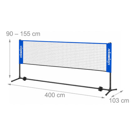 Nastavitelná badmintonová síť se stojanem, 400 cm, modrá