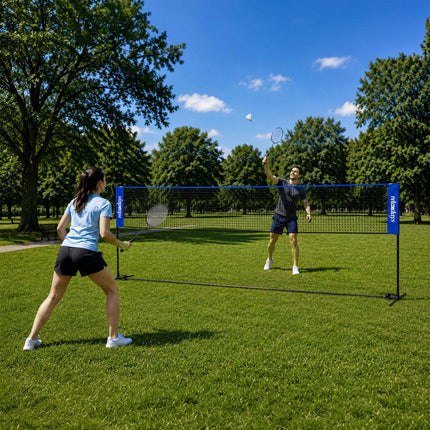 Nastavitelná badmintonová síť se stojanem, 400 cm, modrá
