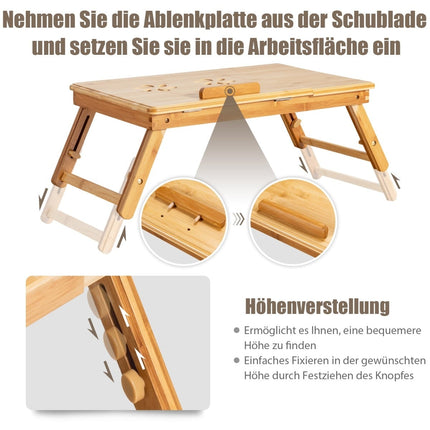 Adjustable Bamboo Laptop Desk with Tilt Top, Foldable