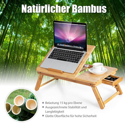Adjustable Bamboo Laptop Desk with Tilt Top, Foldable